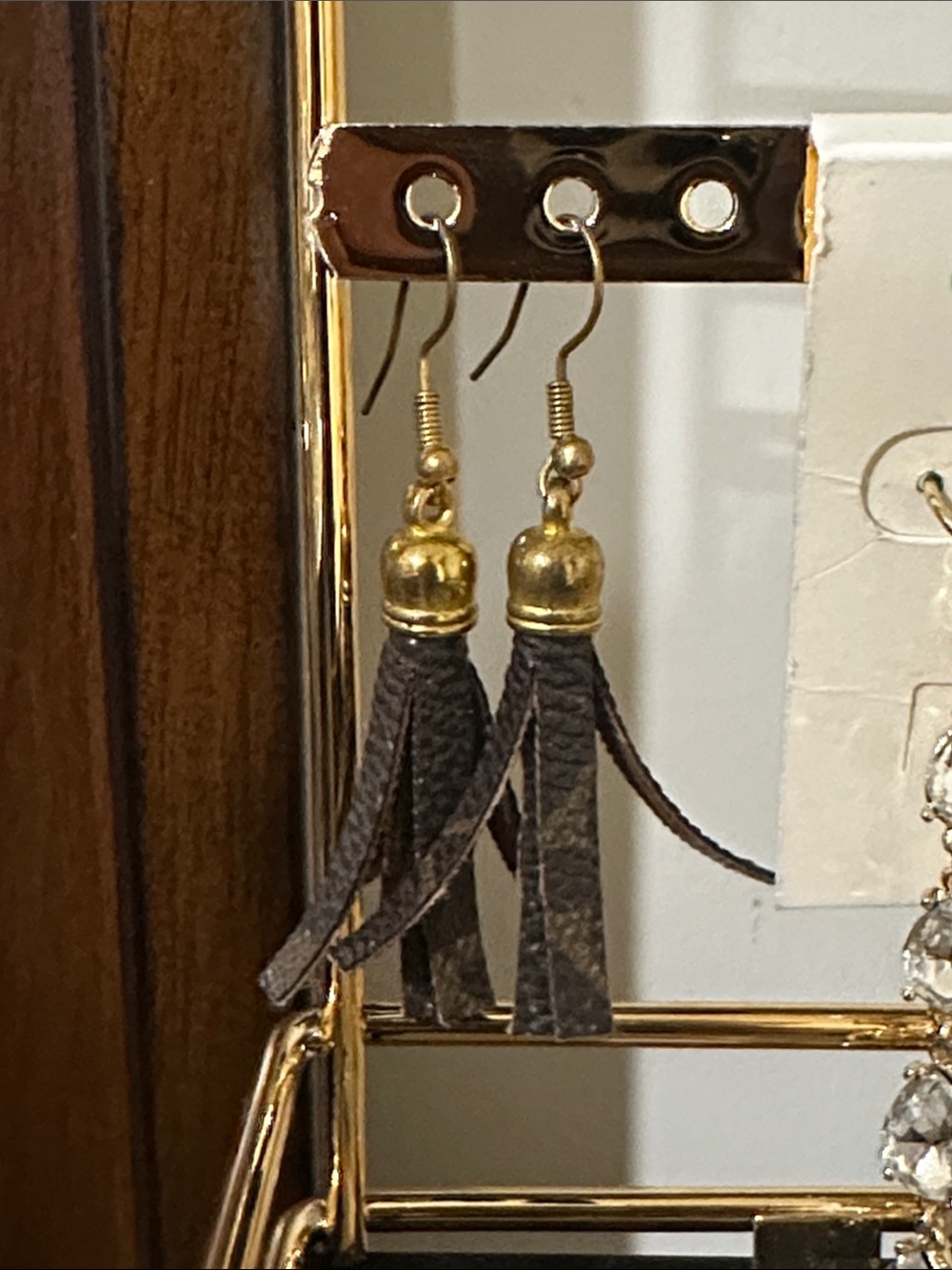 Lv Gold and Brown Tassel Drop Earrings